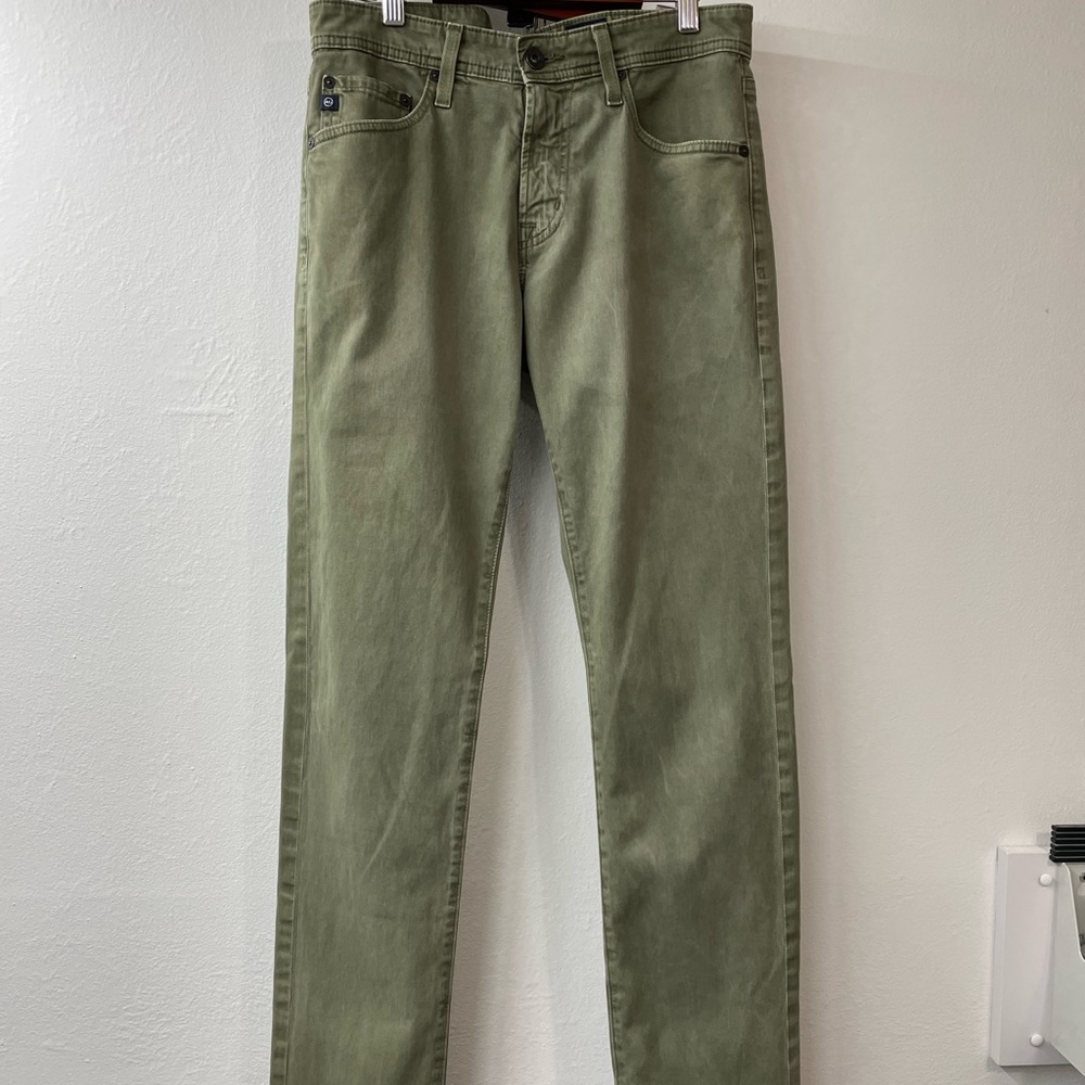 AG Tellis Slim Straight Green low rise stretch jeans 31x34